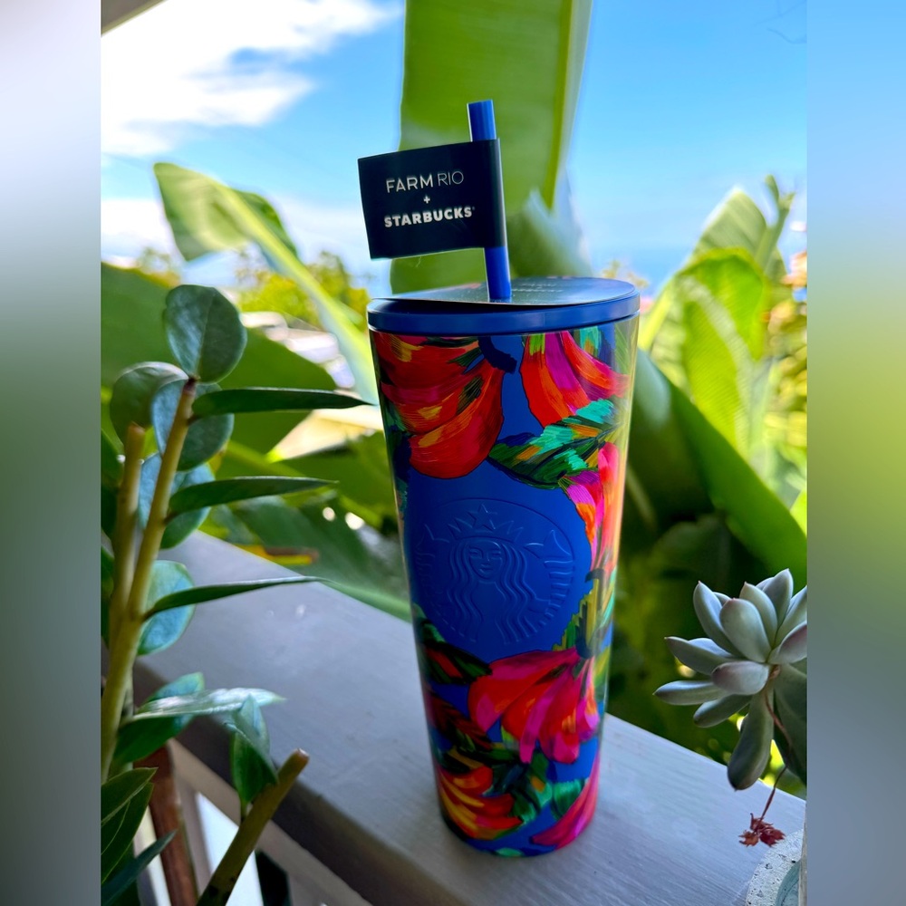 Limited Edition FARM Rio x Starbucks 24oz. Banana Mix Blue Cold Cup